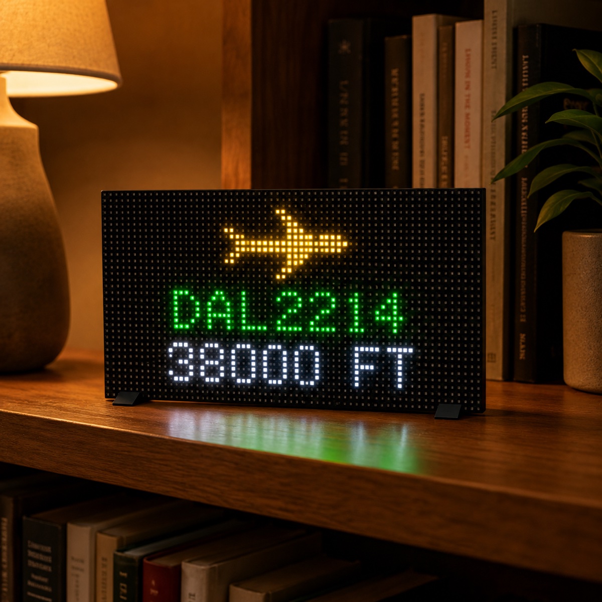 Pixel display kit showing a live flights-overhead app